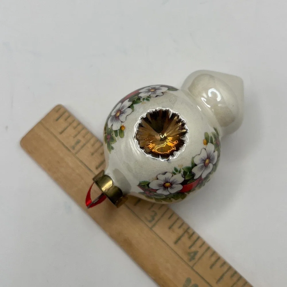 Vintage Ceramic Floral Christmas Ornament‎ Teardrop Reflector indent
